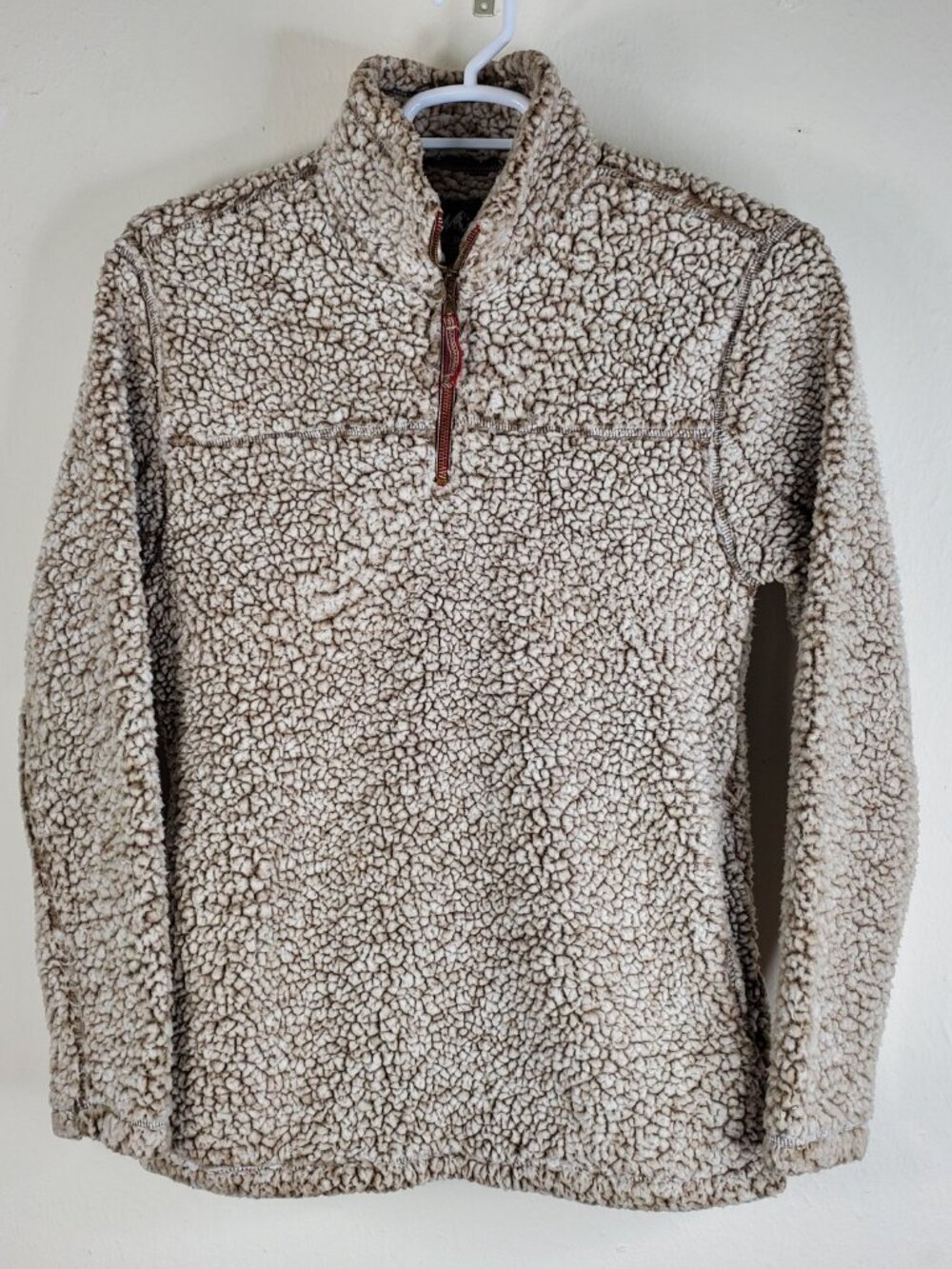 Alpine Sherpa Men's Beige Fleece 1/4 Zip Mock Neck Pullover Sweater Size Small